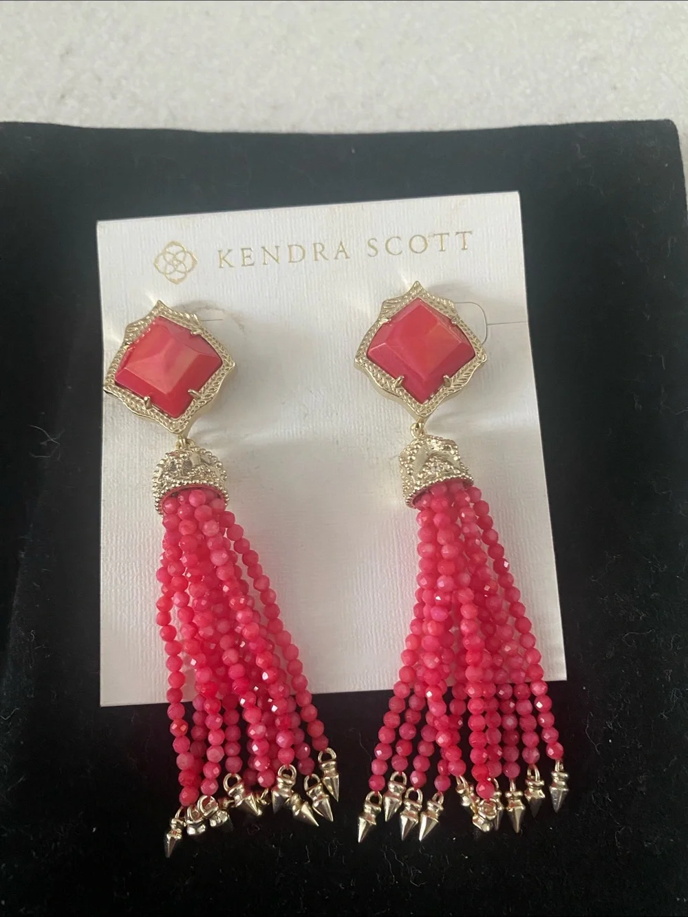NWOT Kendra Scott MISHA  beaded tassel statement earrings Red Mother of Pearl